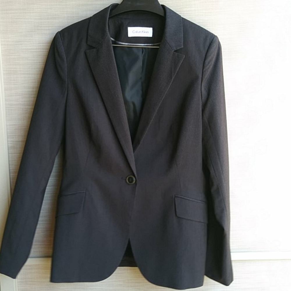 Calvin Klein pants suit pinstripe black gray sz 10